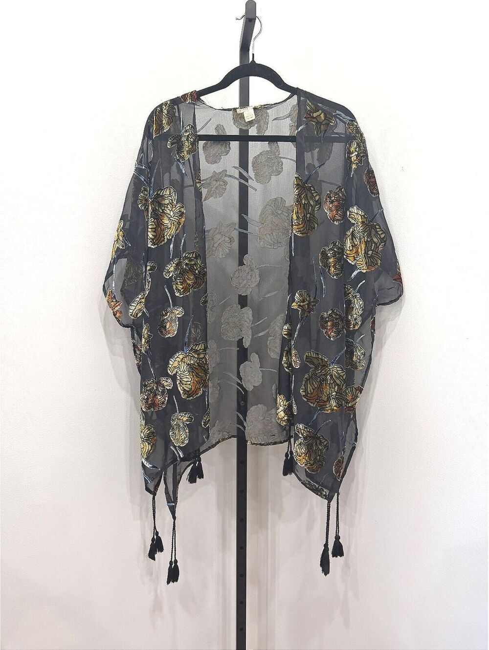 Japna Sheer Floral Kimono Cardigan with Tassels